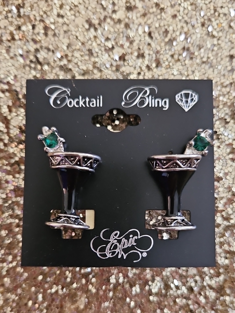 Emerald & Black Martini Earrings by Cocktail And Bling
